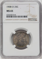 1908-O 25C Barber Quarter NGC MS65