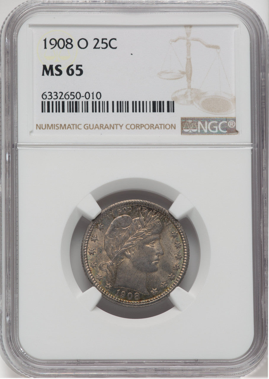 1908-O 25C Barber Quarter NGC MS65