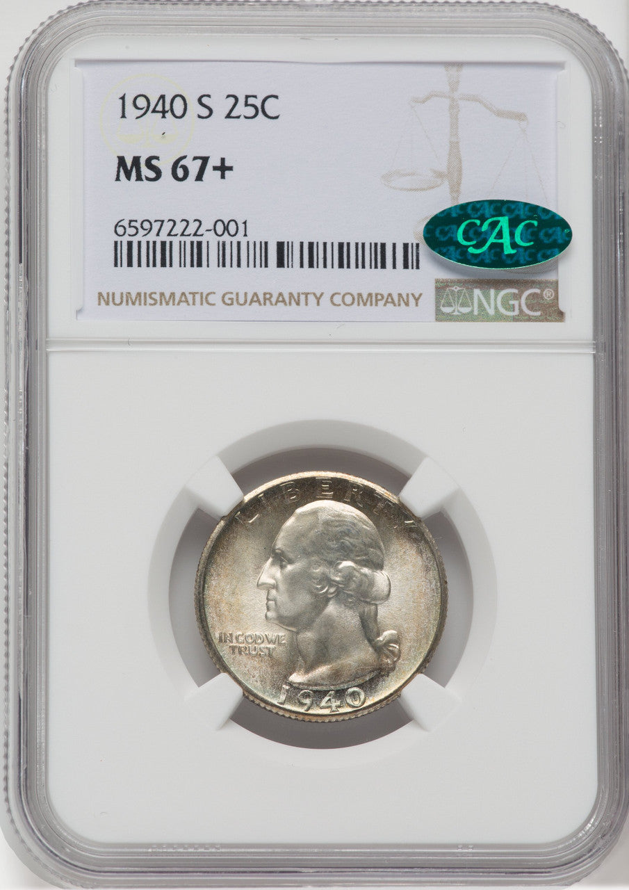 1940-S 25C CAC NGC Plus Washington Quarter NGC MS67+
