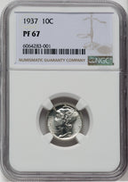1937 10C Proof Mercury Dime NGC PR67