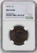 1818 1C BN Large Cent NGC MS64