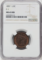 1857 1/2 C RB Half Cent NGC MS65