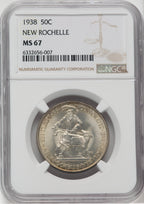 1938 50C New Rochelle Commemorative Silver NGC MS67
