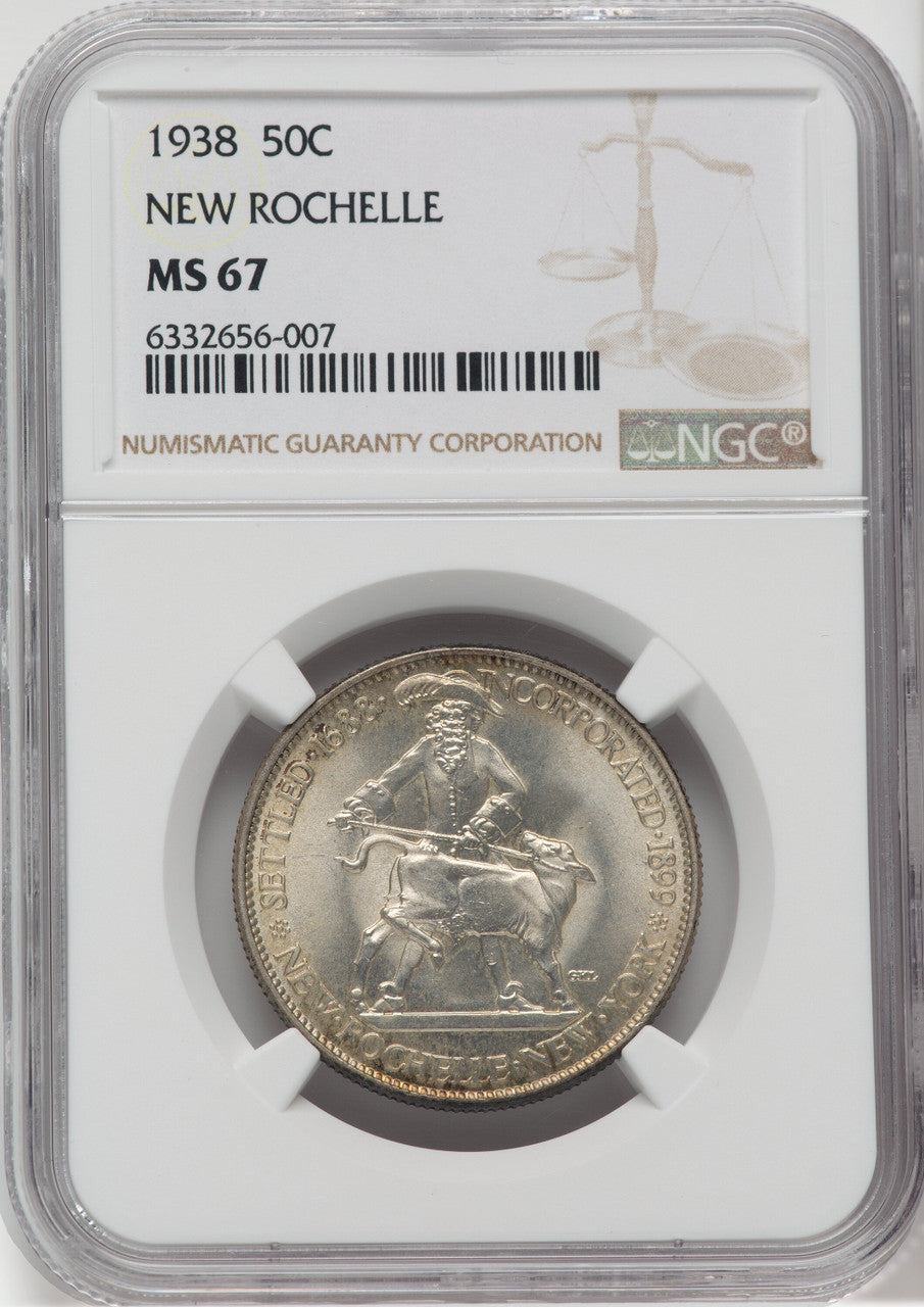 1938 50C New Rochelle Commemorative Silver NGC MS67