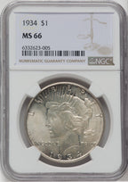 1934 $1 Peace Dollar NGC MS66