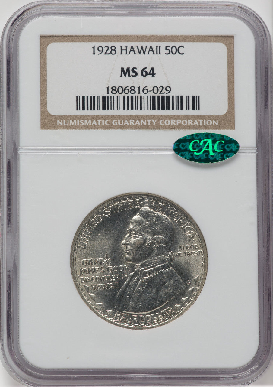 1928 50C Hawaiian CAC Commemorative Silver NGC MS64