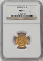 1857-O $2.50 Liberty Quarter Eagle NGC MS61