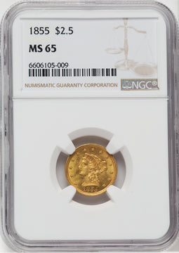 1855 $2.50 Liberty Quarter Eagle NGC MS65