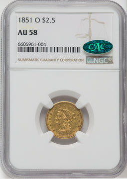 1851-O $2.50 CAC Liberty Quarter Eagle NGC AU58