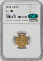 1851-O $2.50 CAC Liberty Quarter Eagle NGC AU58