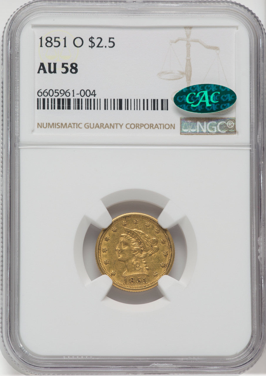 1851-O $2.50 CAC Liberty Quarter Eagle NGC AU58