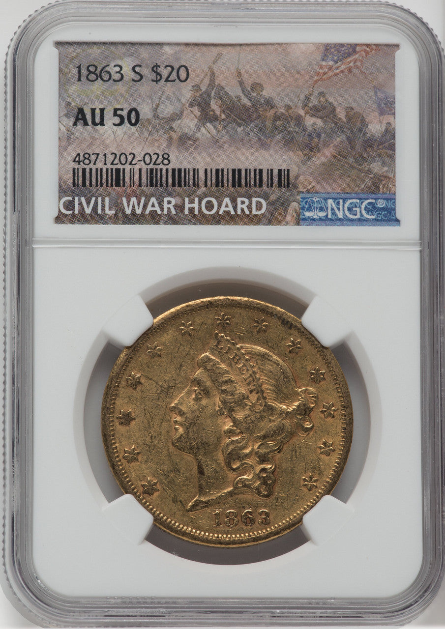 1863-S $20 Liberty Double Eagle NGC AU50