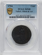 Talbot Allum & Lee Cent Without NEW YORK BN Colonials PCGS XF40
