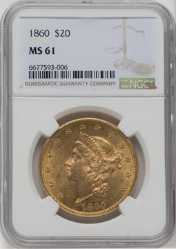 1860 $20 Liberty Double Eagle NGC MS61