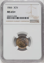 1866 3CN NGC Plus Three Cent Nickel NGC MS65+
