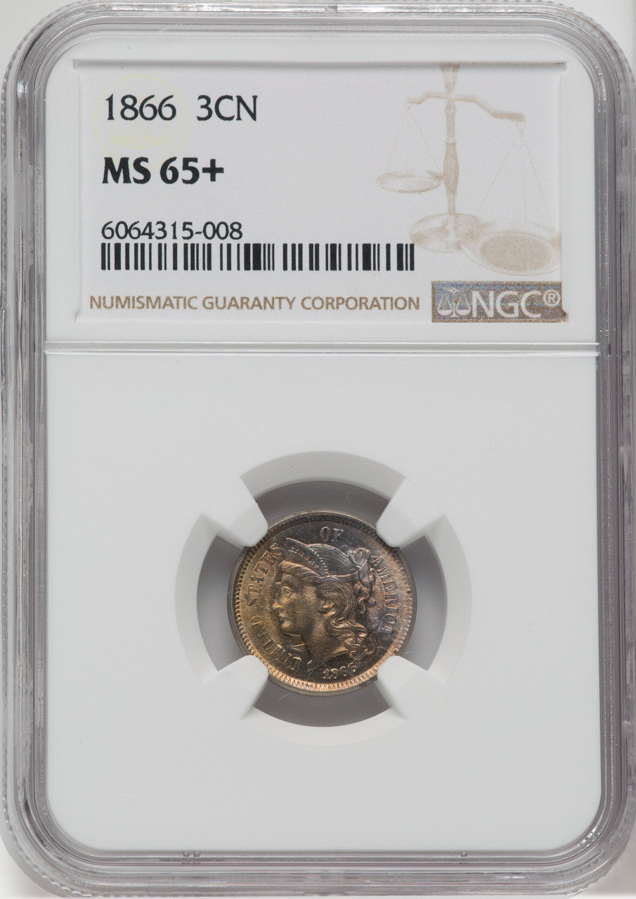 1866 3CN NGC Plus Three Cent Nickel NGC MS65+