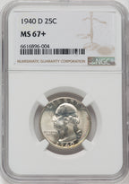 1940-D 25C NGC Plus Washington Quarter NGC MS67+