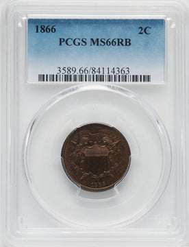 1866 2C RB Two Cent Pieces PCGS MS66