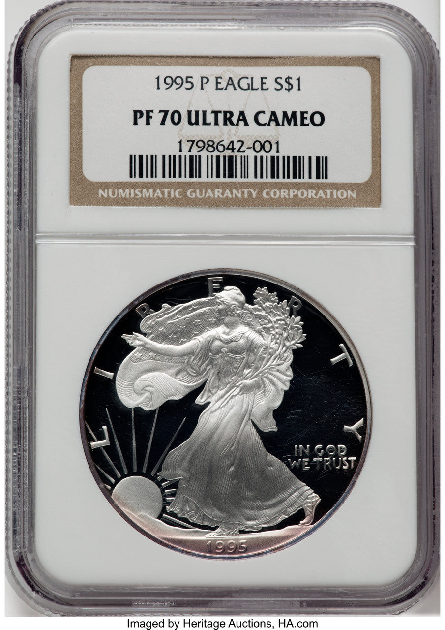 1995-P S$1 Silver Eagle Brown Label NGC PF70