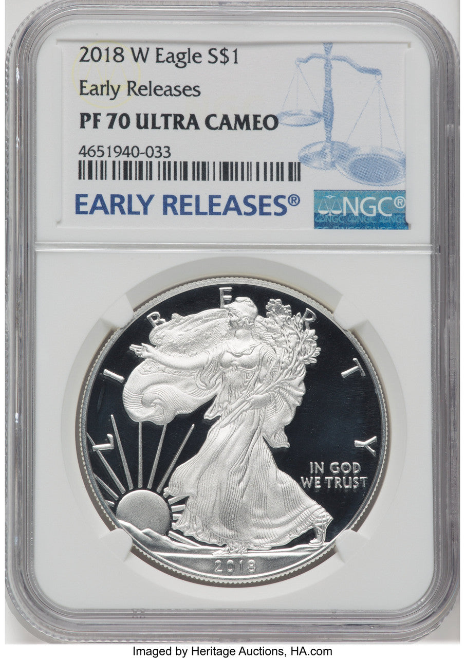 2018-W S$1 Silver Eagle First Strike NGC PF70