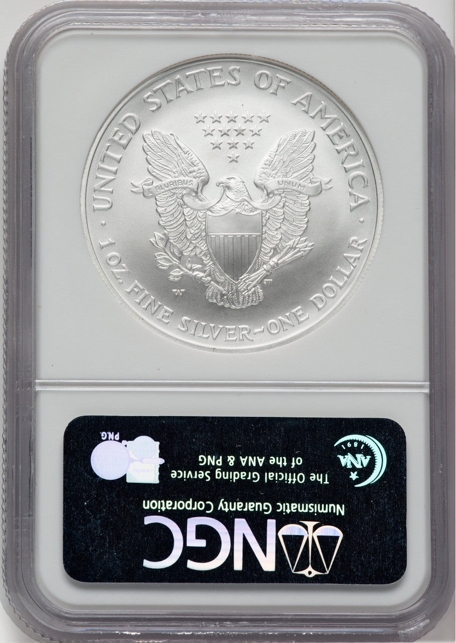 2008-W S$1 Silver Eagle Reverse of 2007 Burnished First Strike NGC MS70