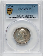 1936 25C Proof Washington Quarter PCGS PR63