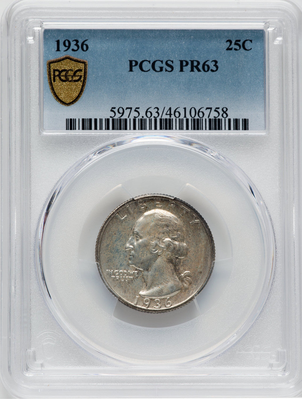 1936 25C Proof Washington Quarter PCGS PR63