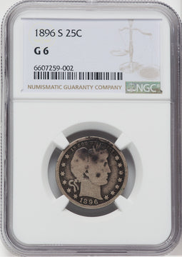 1896-S 25C Barber Quarter NGC G6
