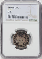 1896-S 25C Barber Quarter NGC G6