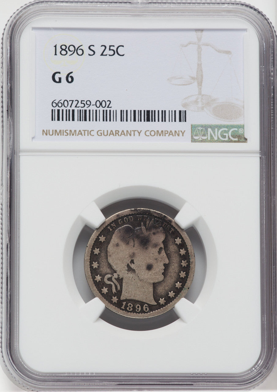 1896-S 25C Barber Quarter NGC G6