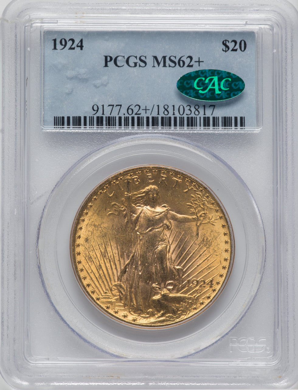 1924 $20 Saint CAC Saint-Gaudens Double Eagle PCGS MS62+