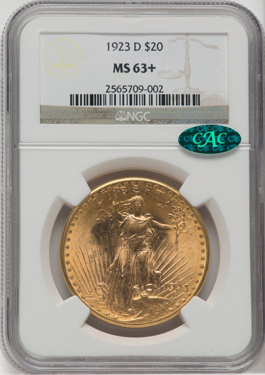 1923-D $20 CAC NGC Plus Saint-Gaudens Double Eagle NGC MS63+