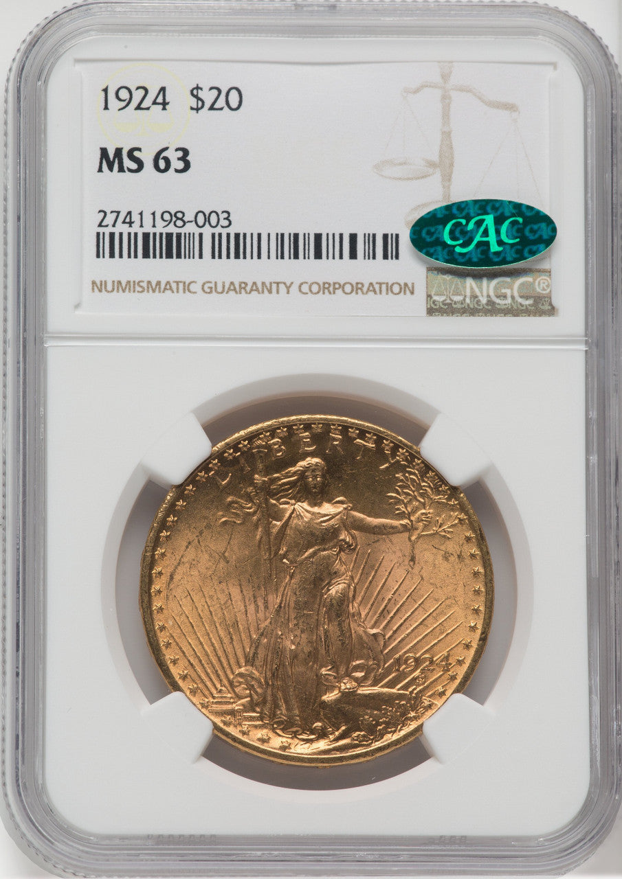 1924 $20 Saint CAC Saint-Gaudens Double Eagle NGC MS63