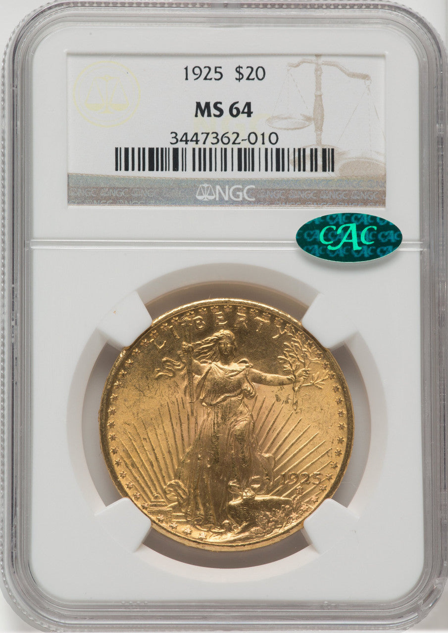 1925 $20 CAC Saint-Gaudens Double Eagle NGC MS64