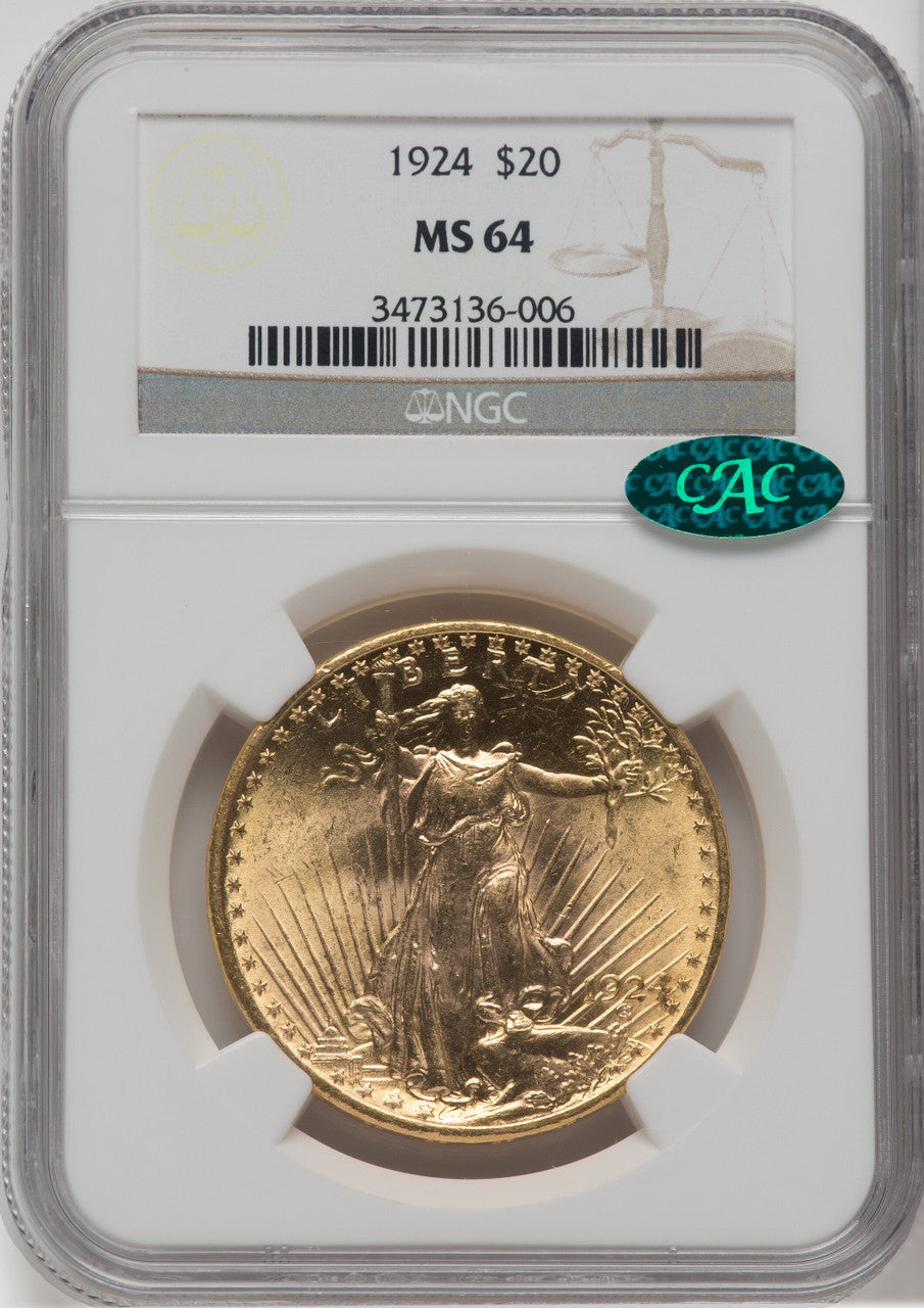 1924 $20 Saint CAC Saint-Gaudens Double Eagle NGC MS64