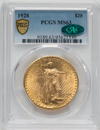 1928 $20 CAC Saint-Gaudens Double Eagle PCGS MS63