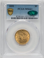 1899 $5 CAC Liberty Half Eagle PCGS MS64+