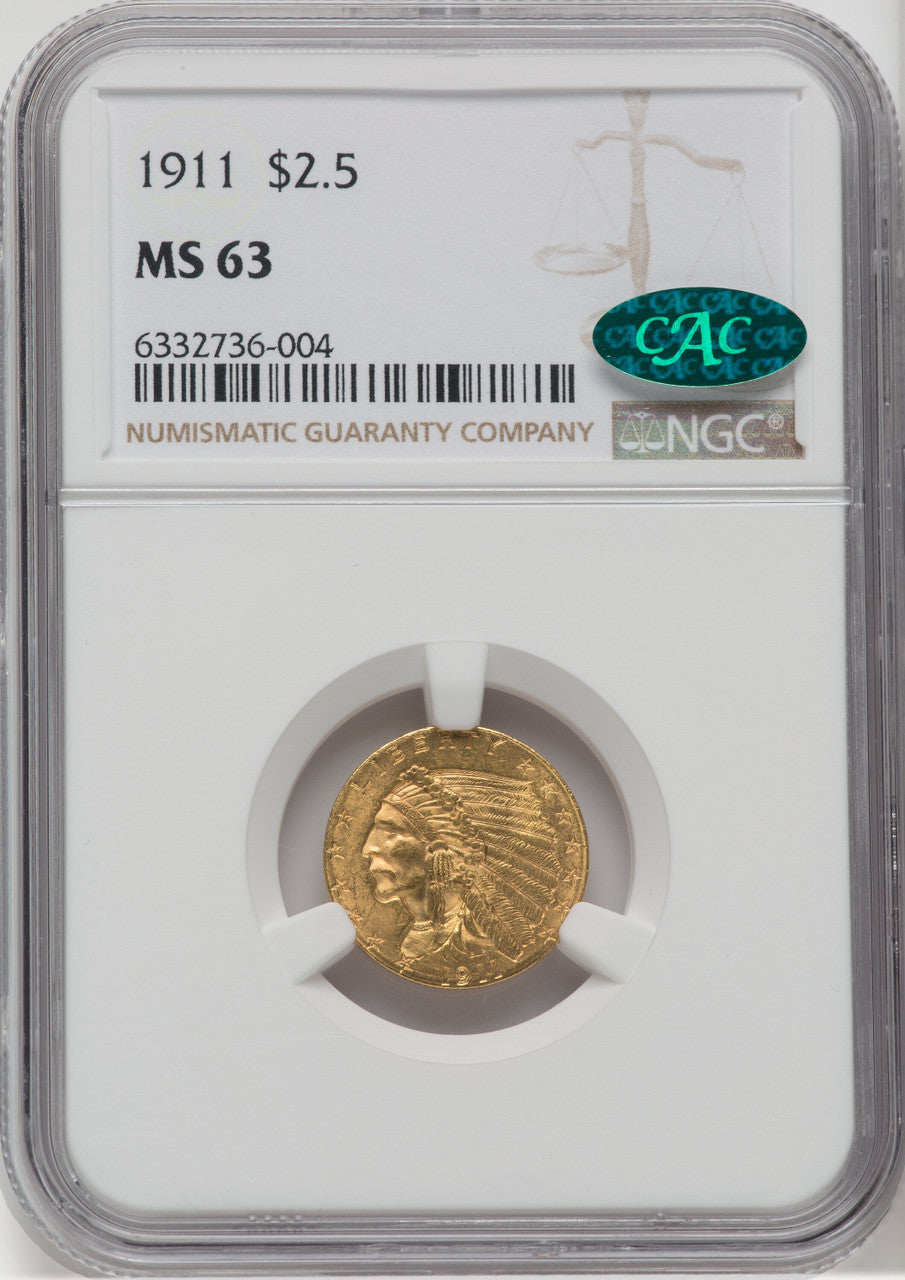 1911 $2.50 CAC Indian Quarter Eagle NGC MS63