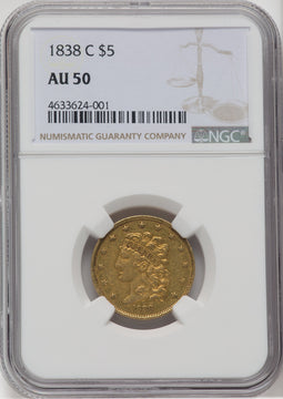 1838-C $5 Classic Half Eagle NGC AU50