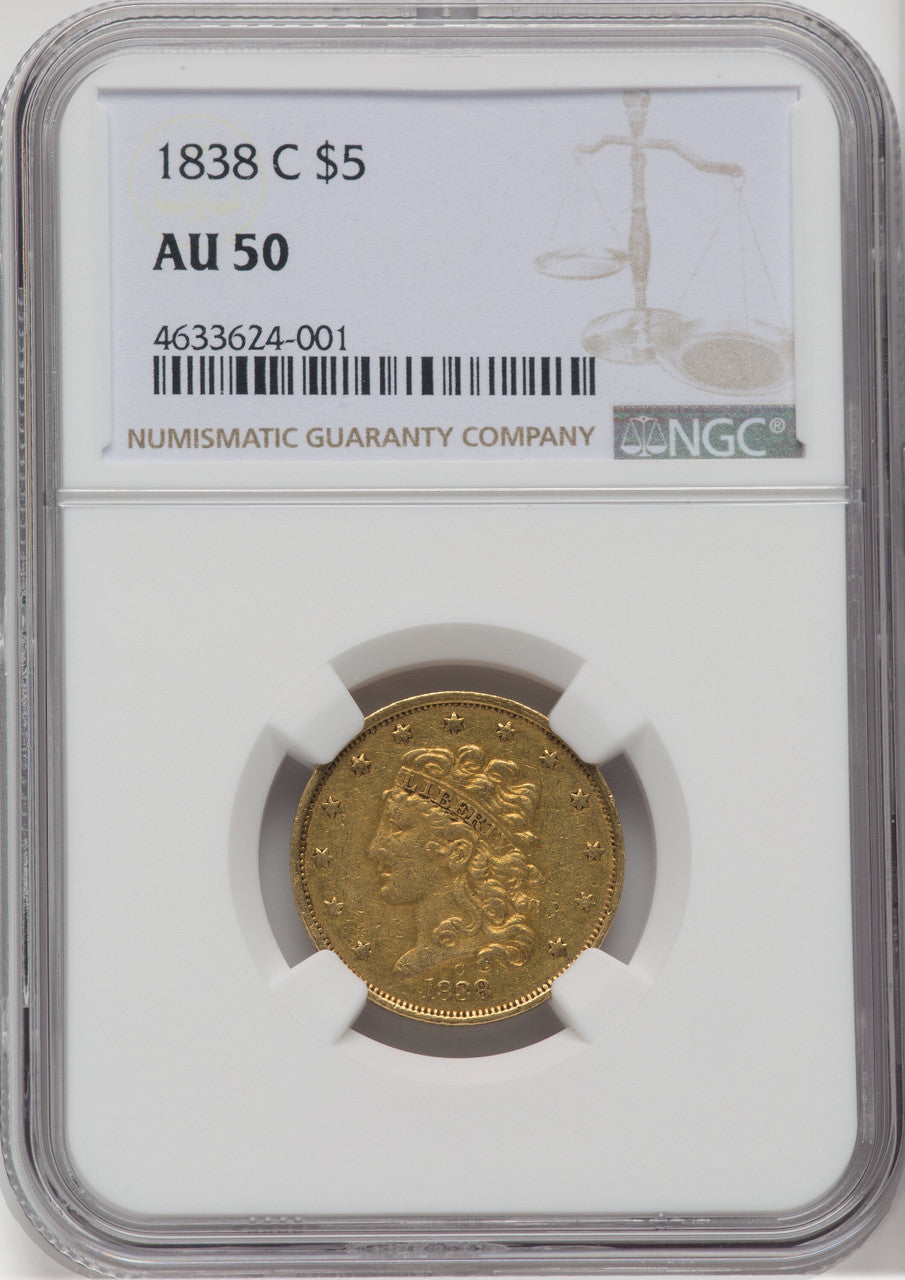 1838-C $5 Classic Half Eagle NGC AU50