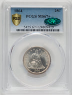 1864 25C CAC Seated Quarter PCGS MS67+