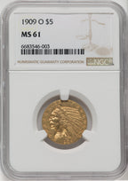 1909-O $5 Indian Half Eagle NGC MS61