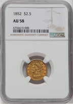 1852 $2.50 Liberty Quarter Eagle NGC AU58