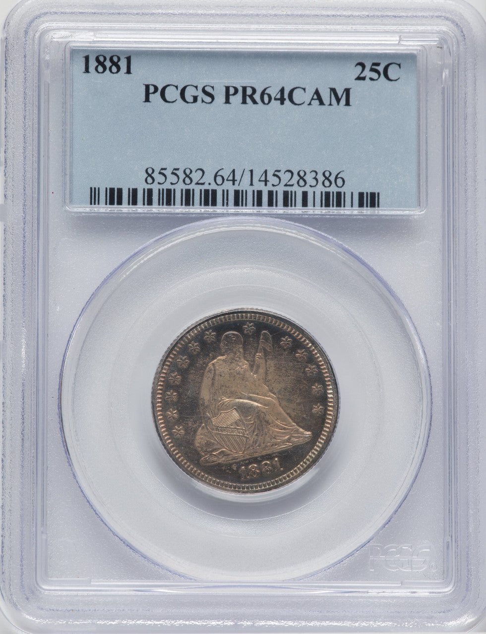 1881 25C Proof Seated Quarter PCGS PR64