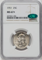 1951 25C Washington Quarter NGC MS67+ CAC