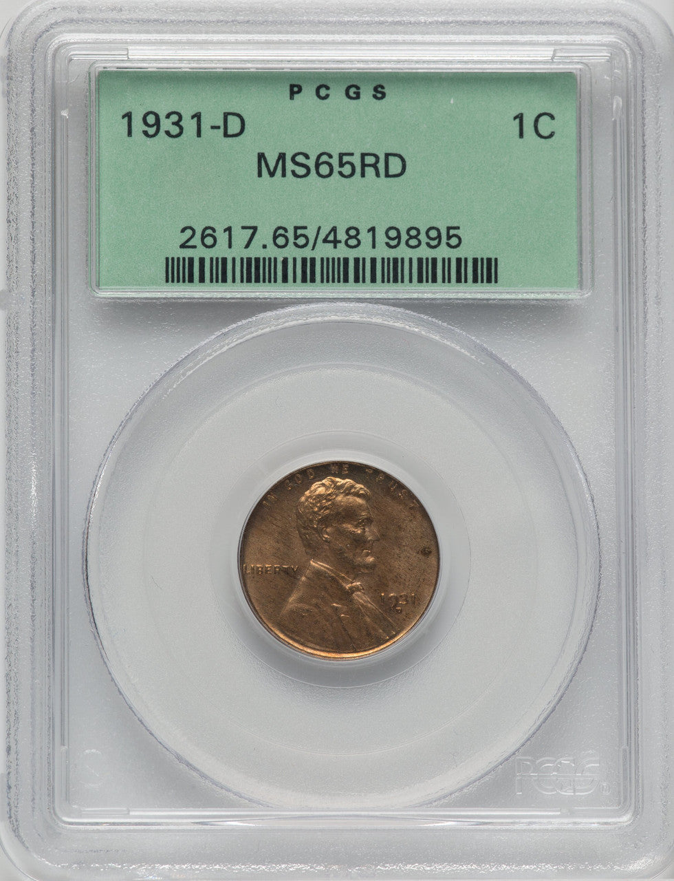 1931-D 1C RD Lincoln Cent PCGS MS65