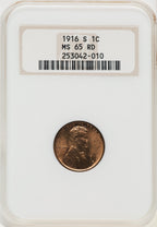 1916-S 1C RD Lincoln Cent NGC MS65