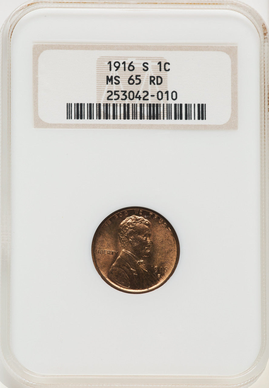 1916-S 1C RD Lincoln Cent NGC MS65