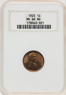 1923 1C RD Lincoln Cent NGC MS66