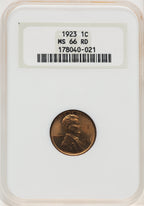 1923 1C RD Lincoln Cent NGC MS66
